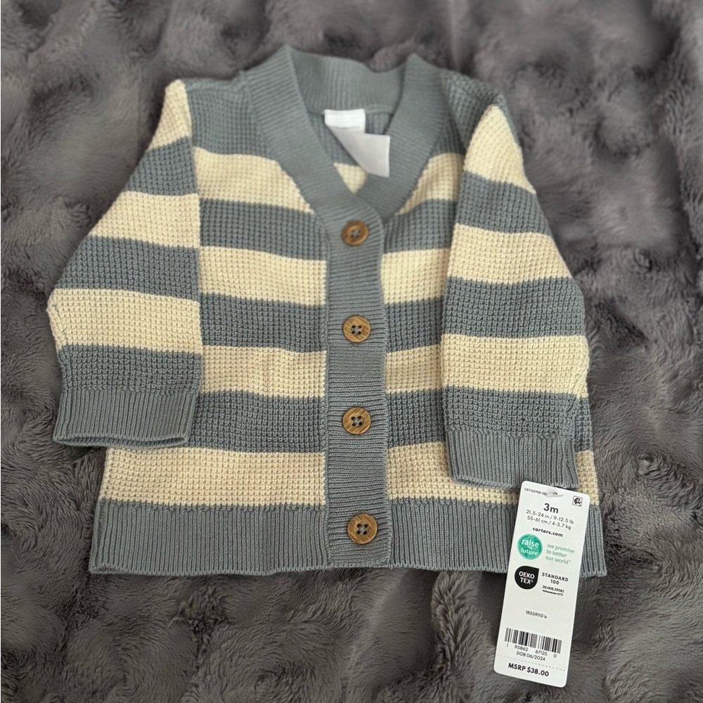 Striped Gray and Cream Kids Cardigan